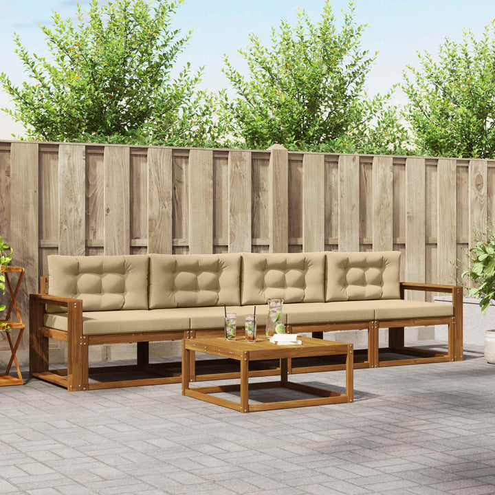 Udendørs sofagruppe med pude 5 pcs Naturlig og Beige