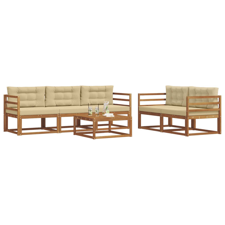 Udendørs sofagruppe med pude 6 pcs Naturlig og Beige
