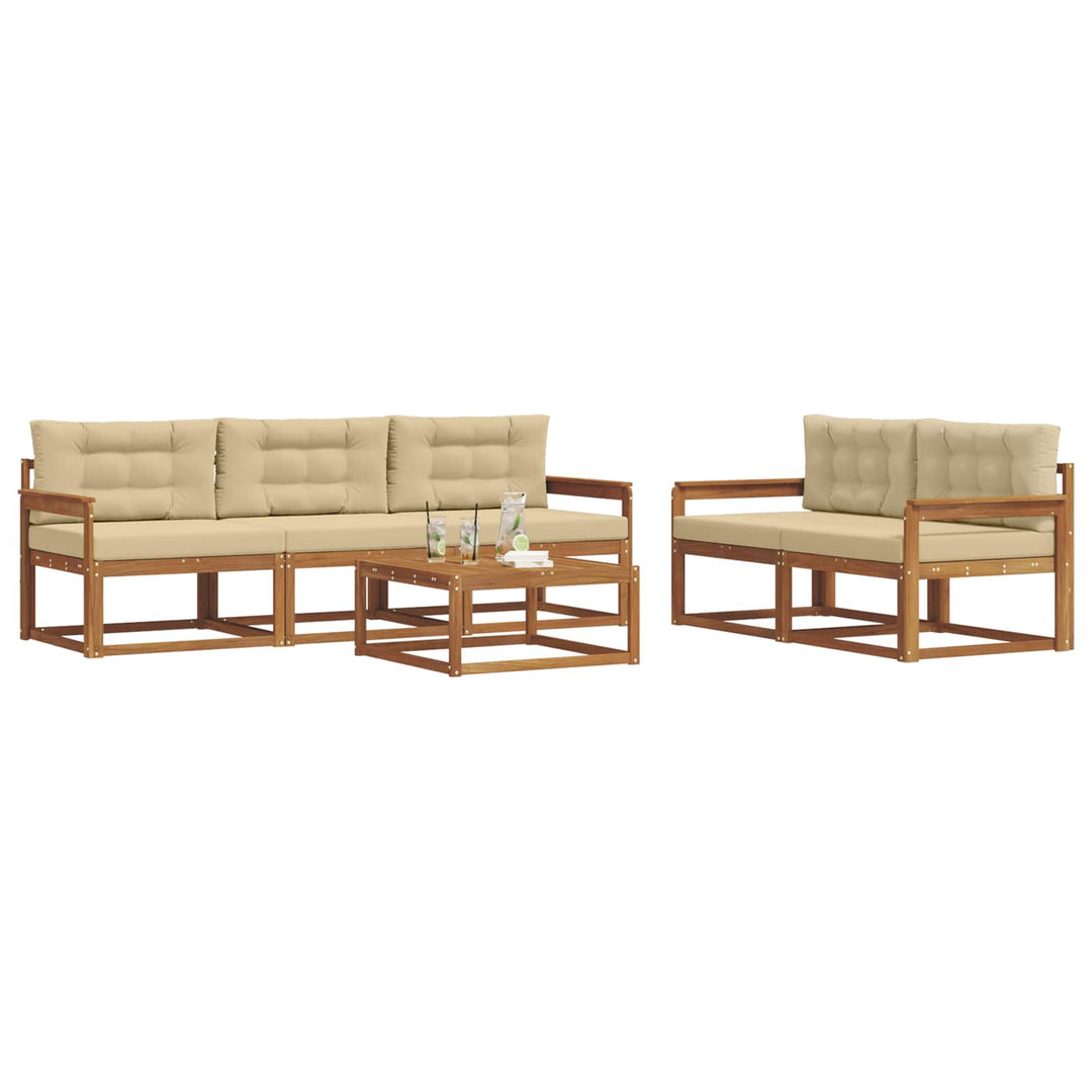 Udendørs sofagruppe med pude 6 pcs Naturlig og Beige