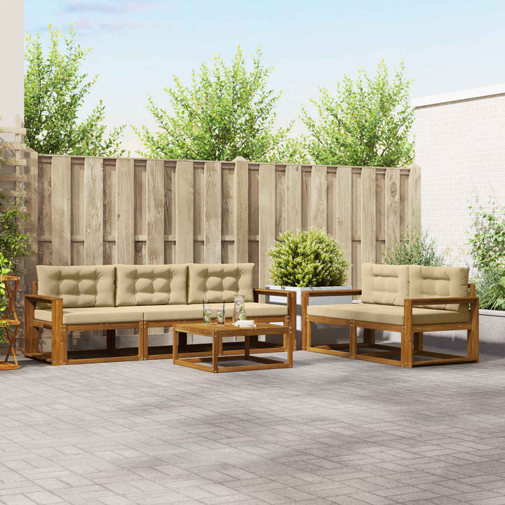 Udendørs sofagruppe med pude 6 pcs Naturlig og Beige