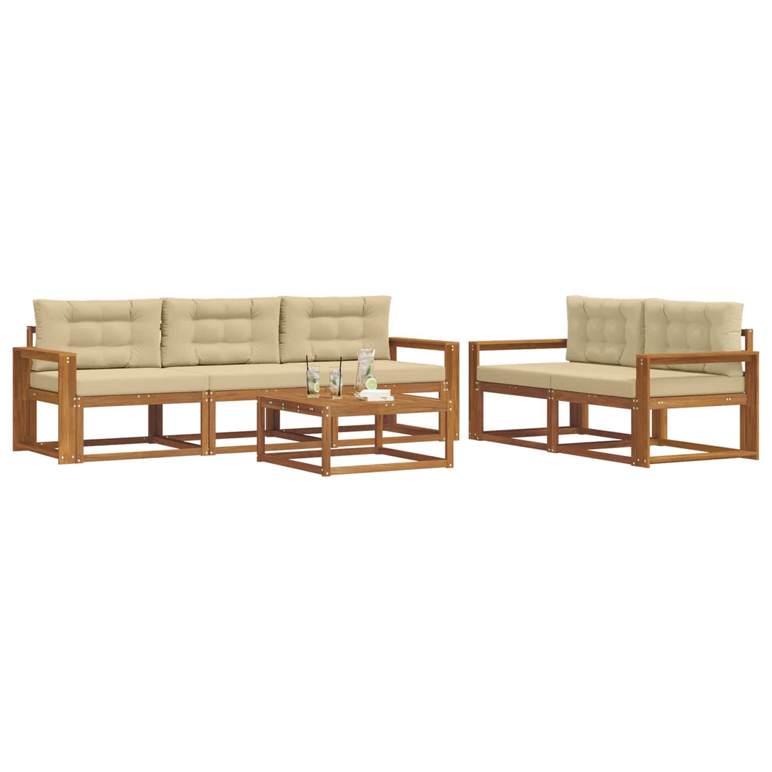 Udendørs sofagruppe med pude 6 pcs Naturlig og Beige