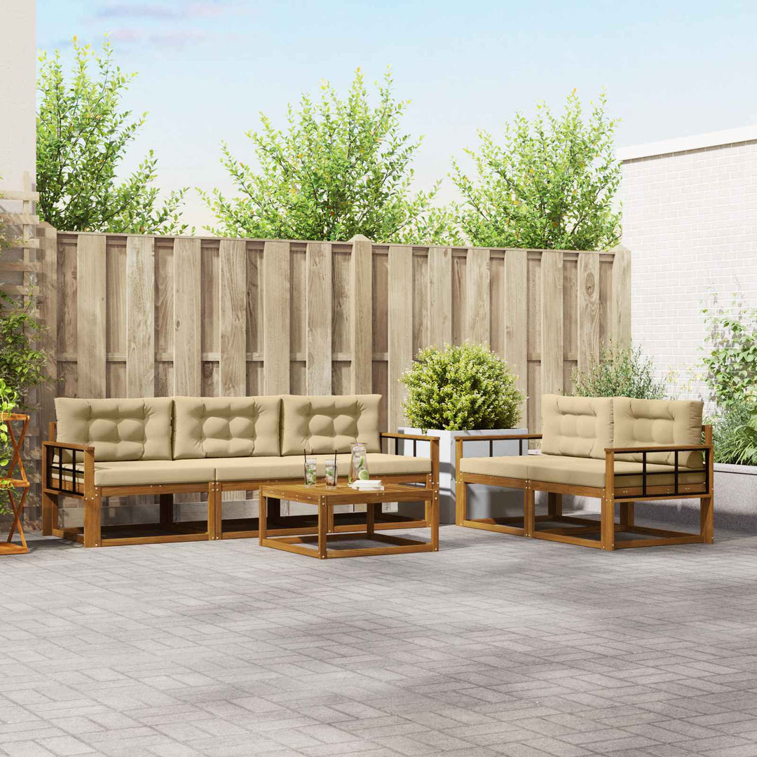 Udendørs sofagruppe med pude 6 pcs Naturlig og Beige