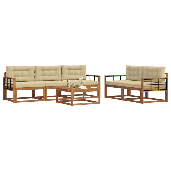 Udendørs sofagruppe med pude 6 pcs Naturlig og Beige