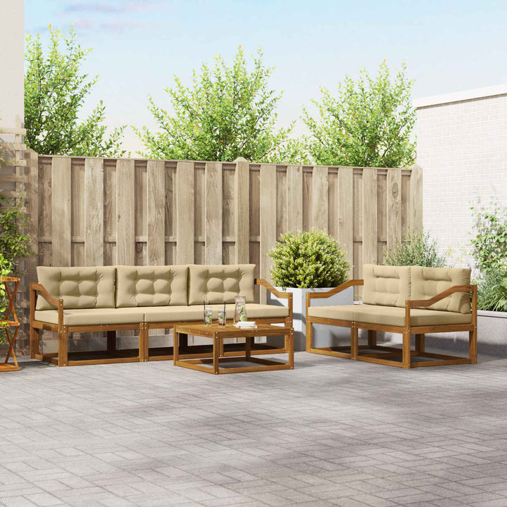Udendørs sofagruppe med pude 6 pcs Naturlig og Beige