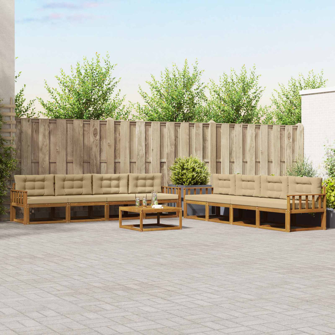 Udendørs sofagruppe med pude 9 pcs Naturlig og Beige