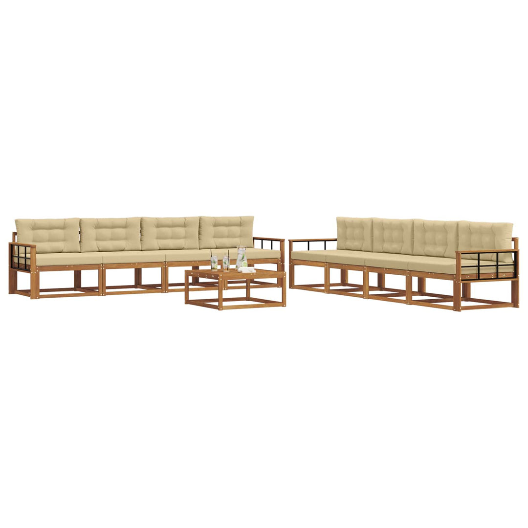 Udendørs sofagruppe med pude 9 pcs Naturlig og Beige