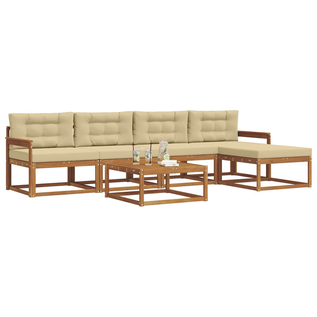Udendørs sofagruppe med pude 6 pcs Naturlig og Beige