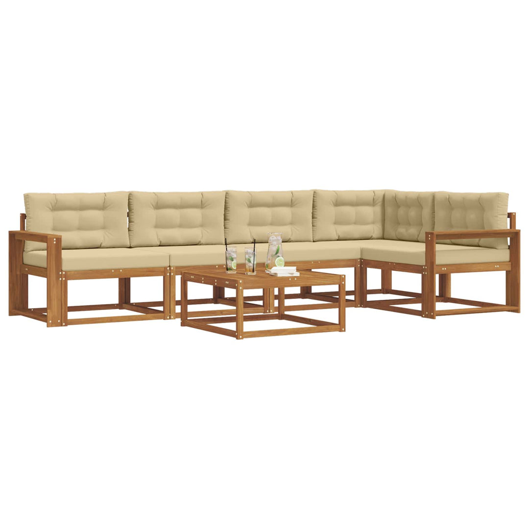 Udendørs sofagruppe med pude 6 pcs Naturlig og Beige