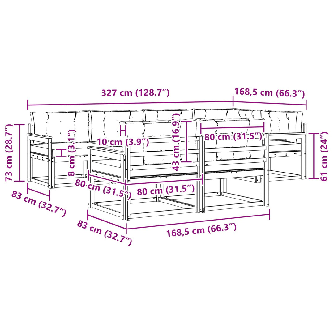 Udendørs sofagruppe 8 stk. Naturfarvet og lysegrå