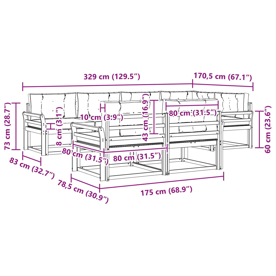 Udendørs sofagruppe 8 stk. Naturlig og Fløde