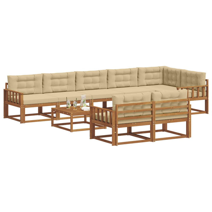 Udendørs sofagruppe med pude 9 pcs Naturlig og Beige