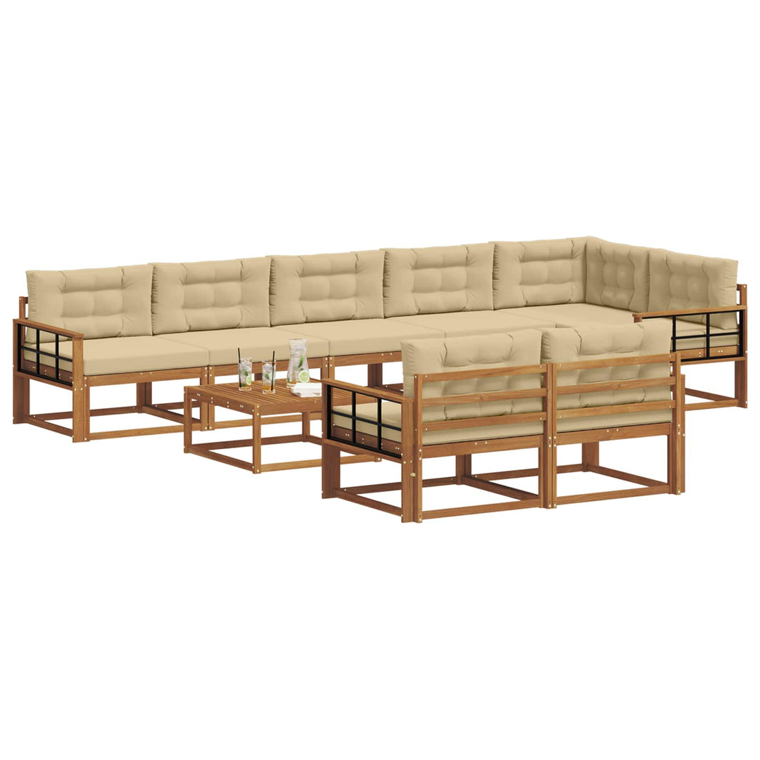 Udendørs sofagruppe med pude 9 pcs Naturlig og Beige