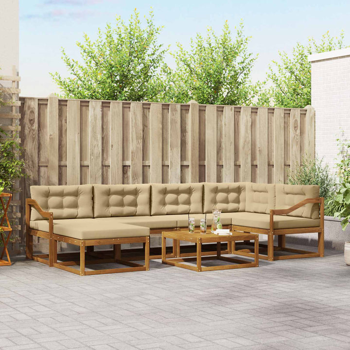 Udendørs sofagruppe med pude 7 pcs Naturlig og Beige