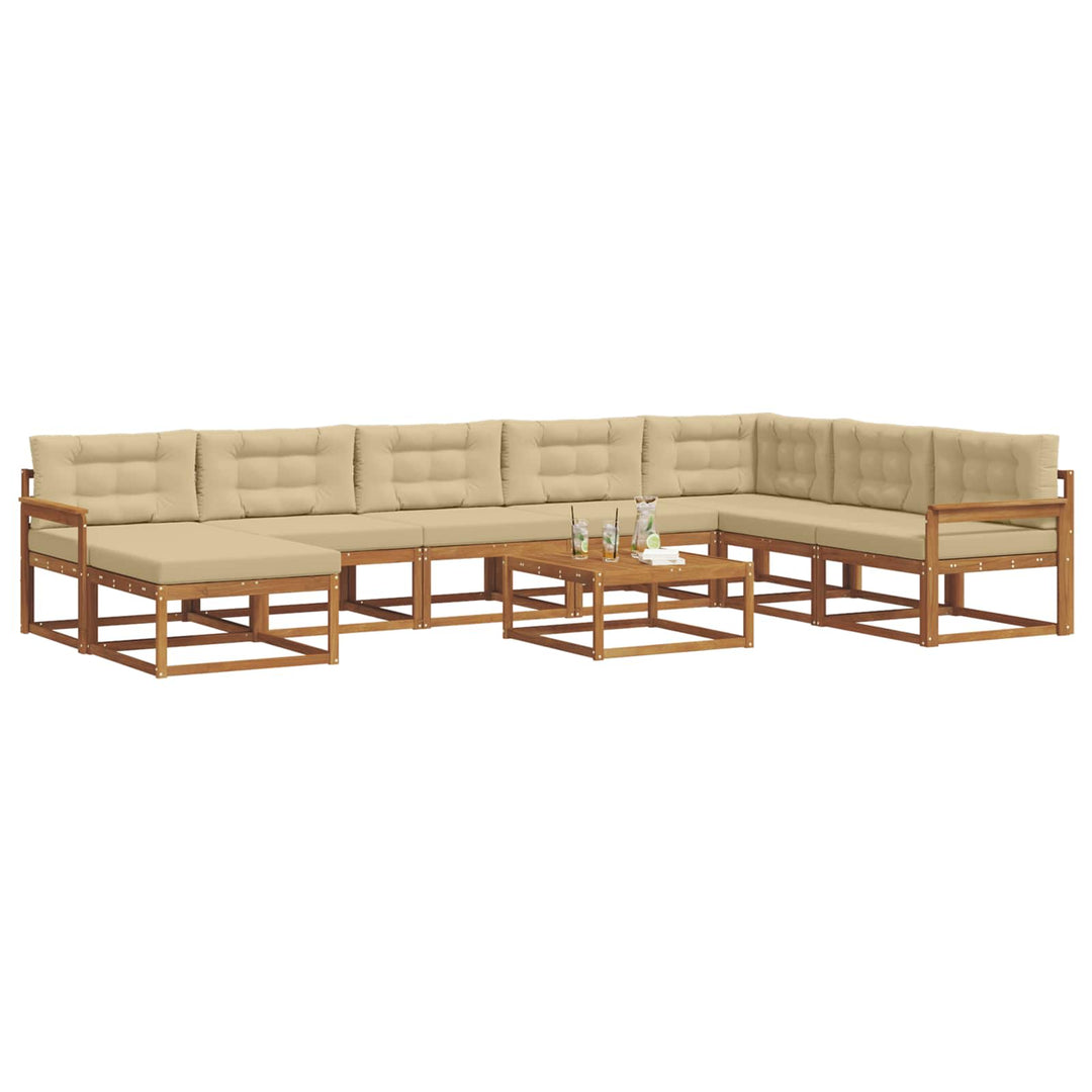 Udendørs sofagruppe med pude 9 pcs Naturlig og Beige