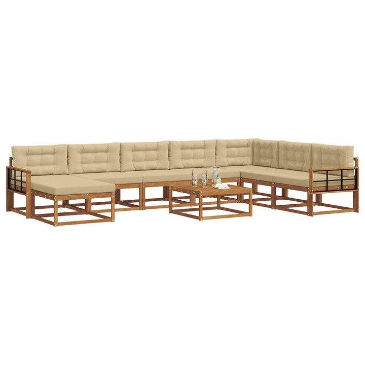 Udendørs sofagruppe med pude 9 pcs Naturlig og Beige