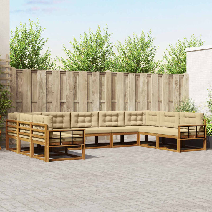 Udendørs sofagruppe med pude 9 pcs Naturlig og Beige