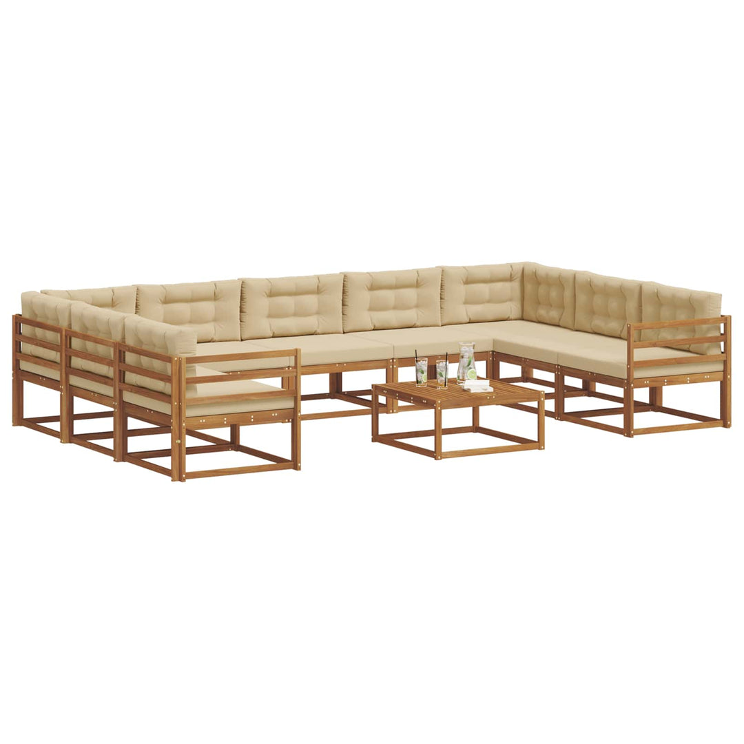 Udendørs sofagruppe med pude 10 pcs Naturlig og Beige