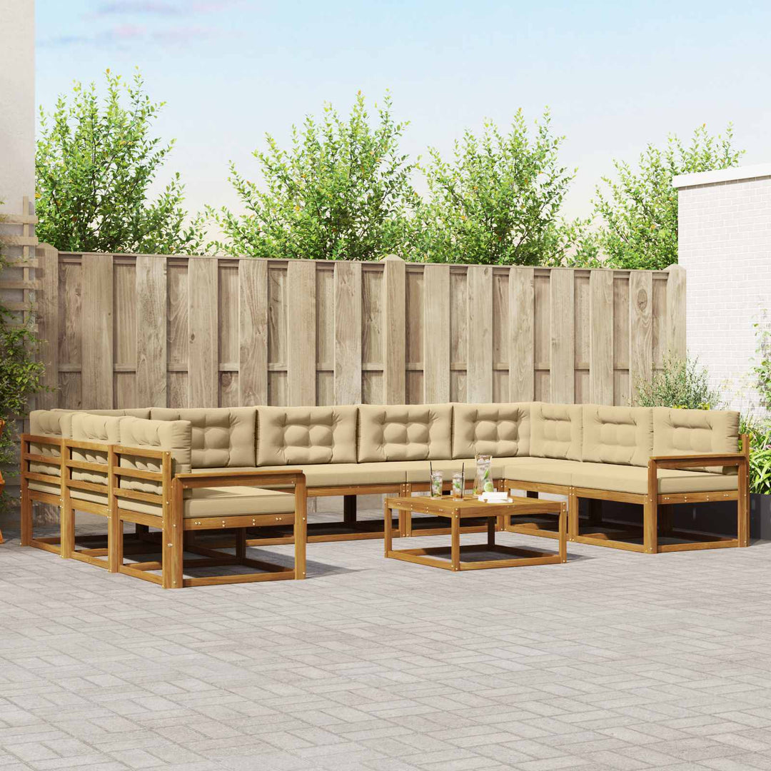 Udendørs sofagruppe med pude 10 pcs Naturlig og Beige