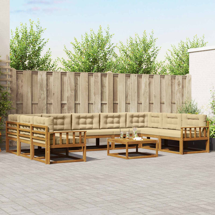 Udendørs sofagruppe med pude 10 pcs Naturlig og Beige