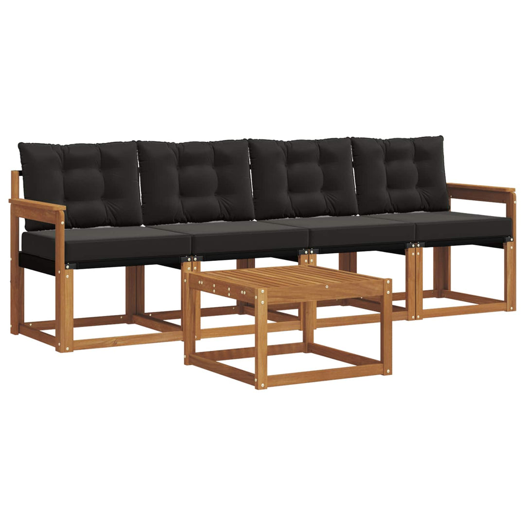 Udendørs sofagruppe med pude 5 pcs Naturlig og sort