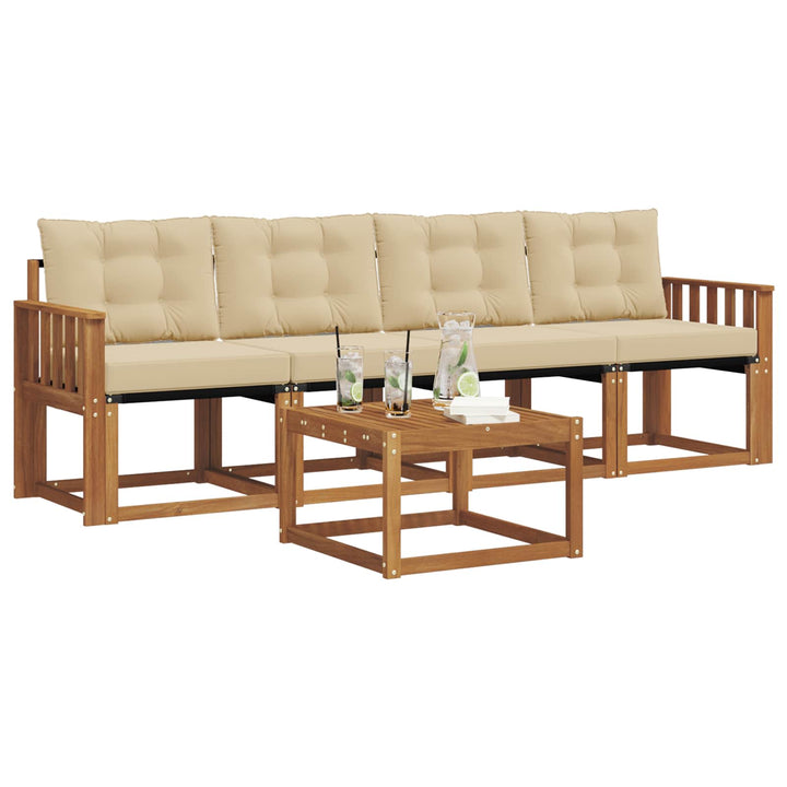 Udendørs sofagruppe med pude 5 pcs Naturlig og Beige