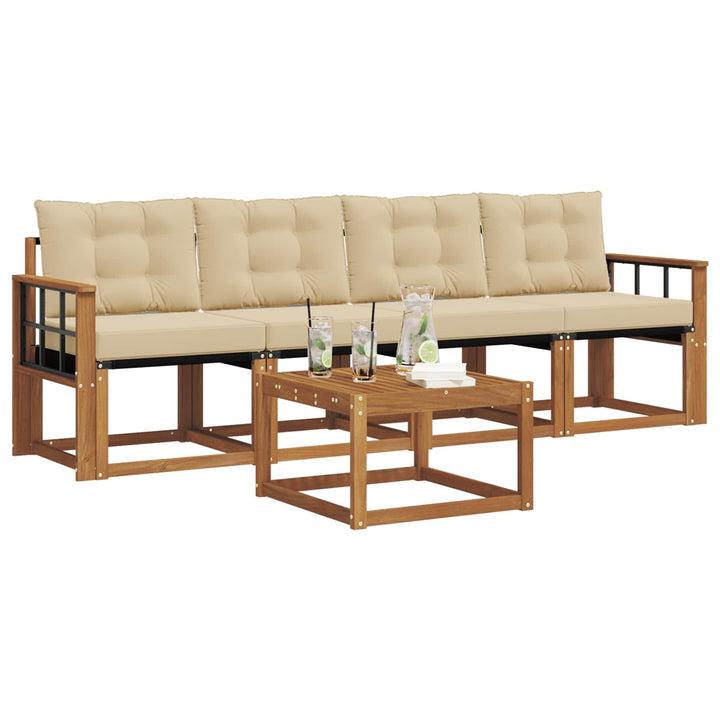 Udendørs sofagruppe med pude 5 pcs Naturlig og Beige