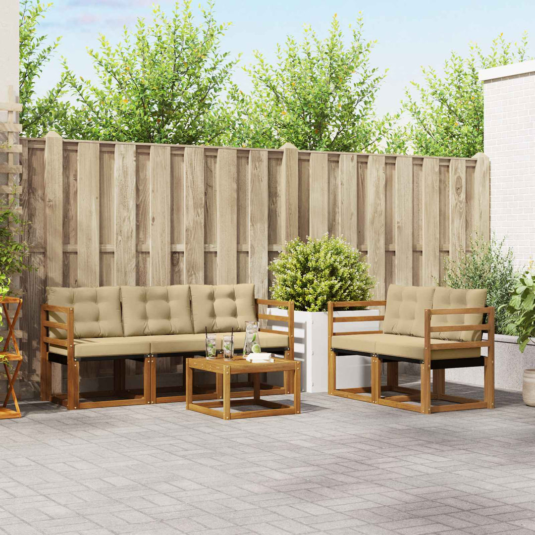 Udendørs sofagruppe med pude 6 pcs Naturlig og Beige