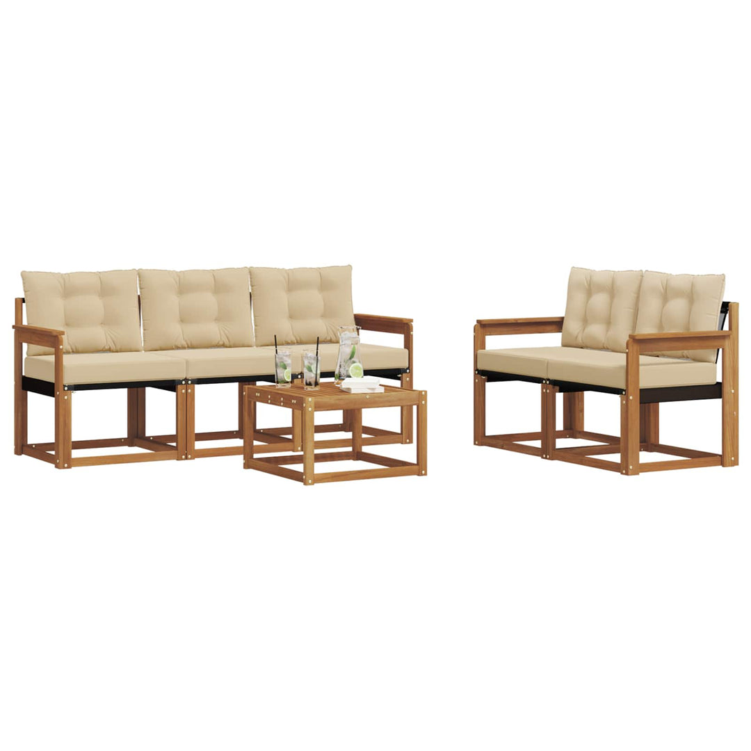 Udendørs sofagruppe med pude 6 pcs Naturlig og Beige