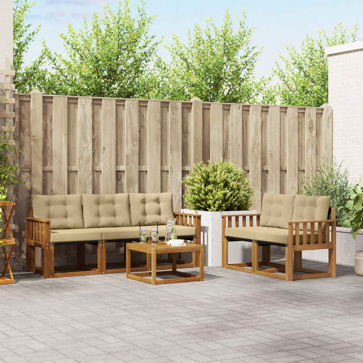 Udendørs sofagruppe med pude 6 pcs Naturlig og Beige