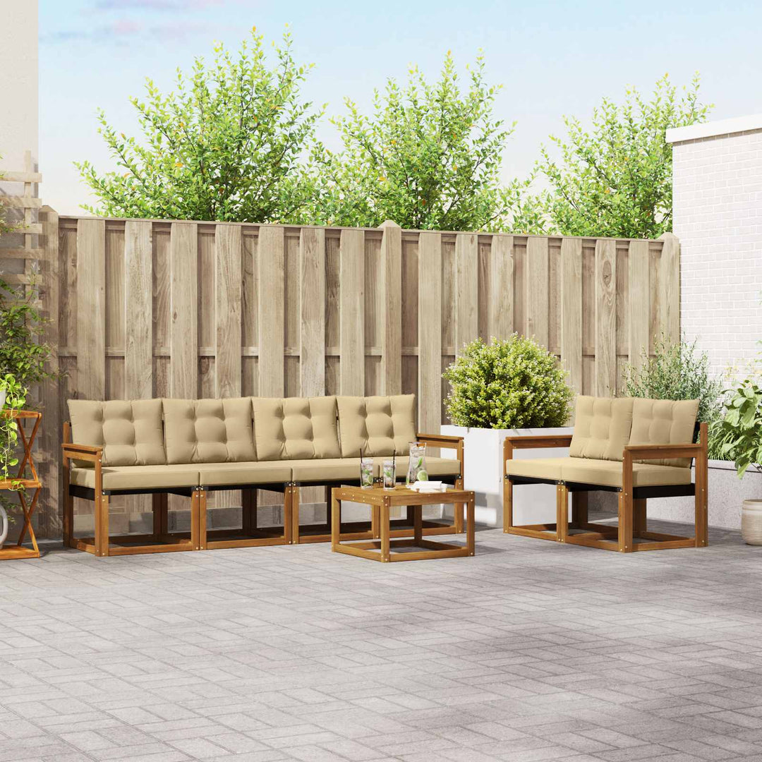 Udendørs sofagruppe med pude 7 pcs Naturlig og Beige