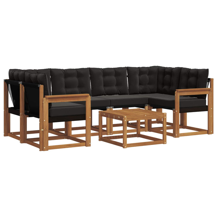 Udendørs sofagruppe med pude 7 pcs Naturlig og sort