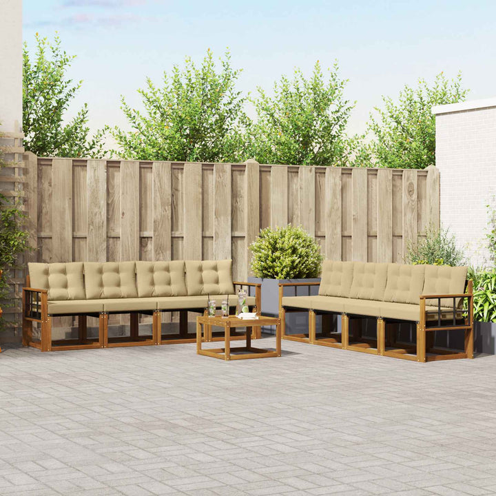 Udendørs sofagruppe med pude 9 pcs Naturlig og Beige