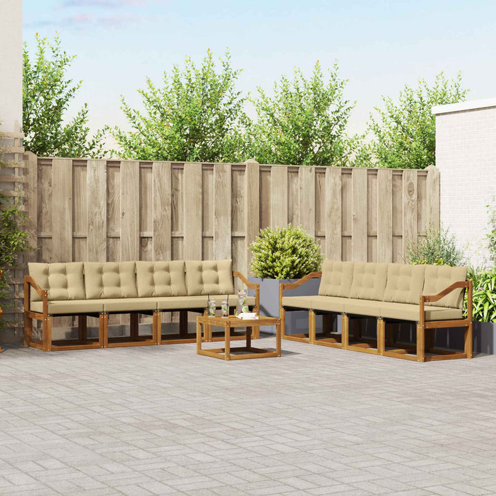 Udendørs sofagruppe med pude 9 pcs Naturlig og Beige