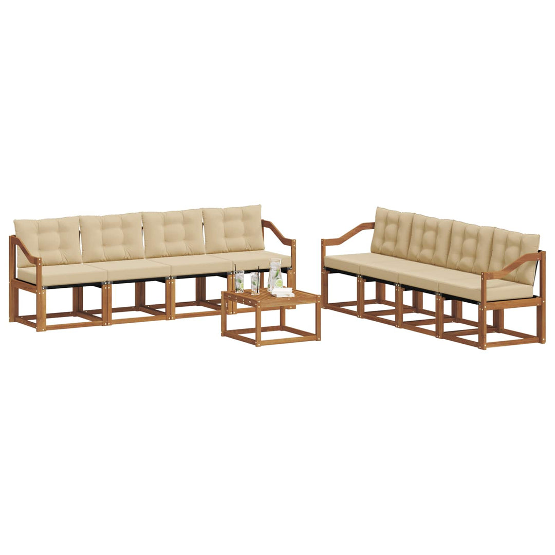 Udendørs sofagruppe med pude 9 pcs Naturlig og Beige