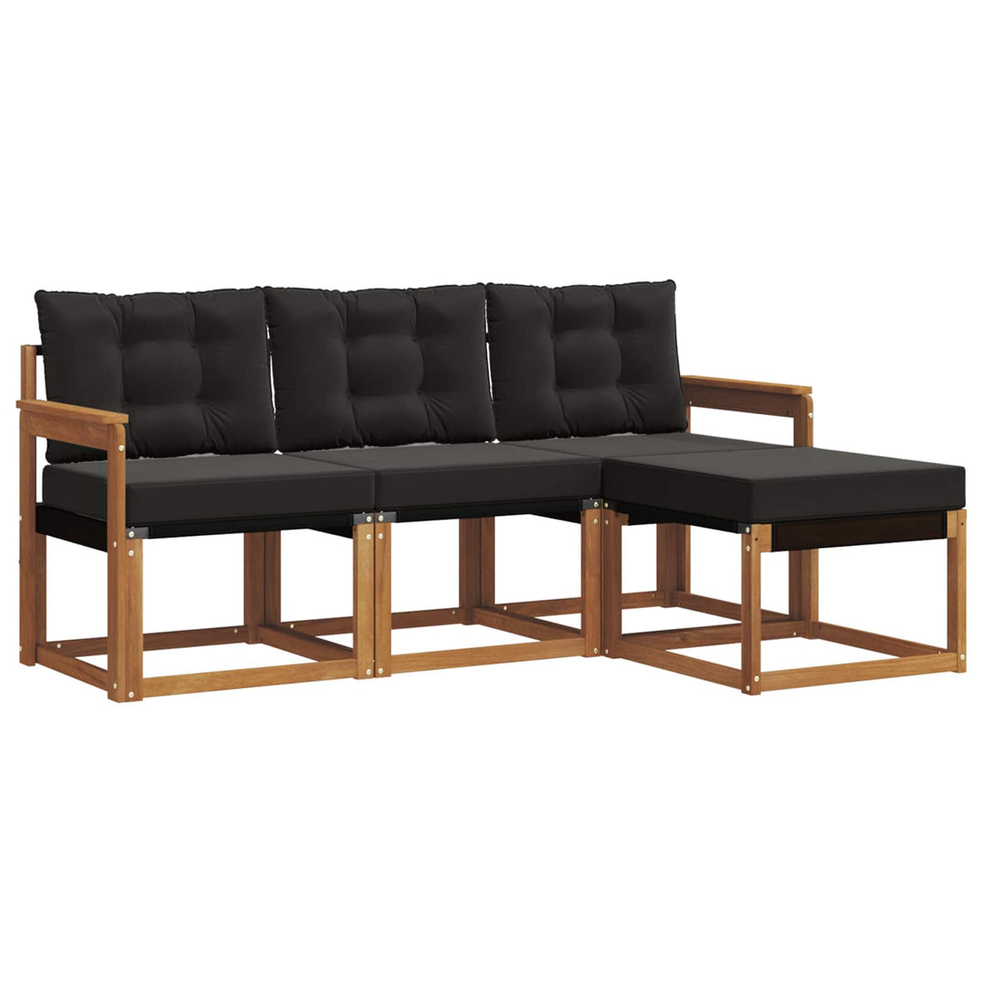 Udendørs sofagruppe med pude 4 pcs Naturlig og sort