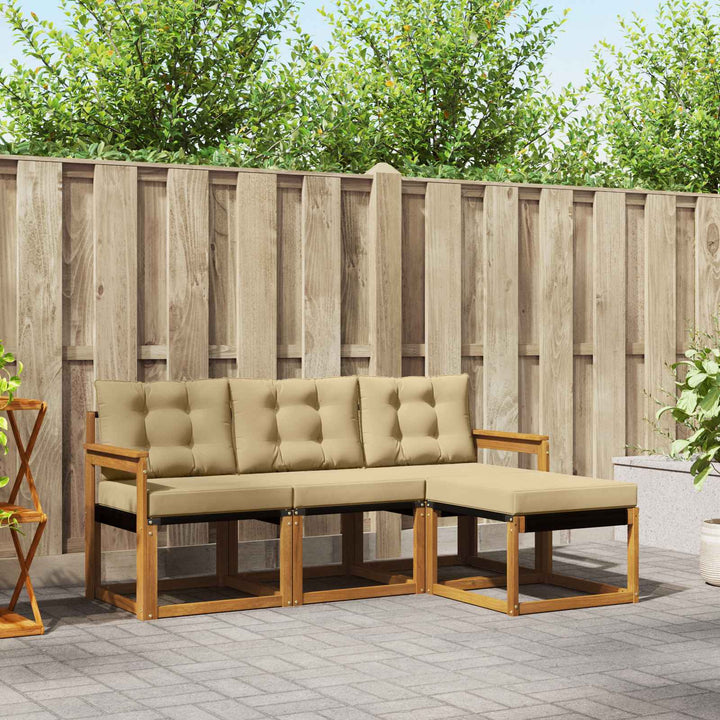 Udendørs sofagruppe med pude 4 pcs Naturlig og Beige