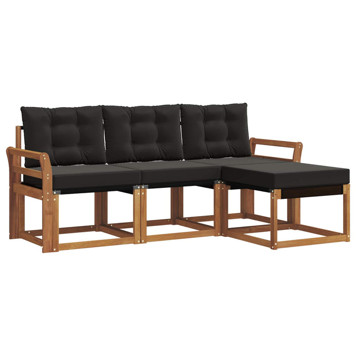 Udendørs sofagruppe med pude 4 pcs Naturlig og sort
