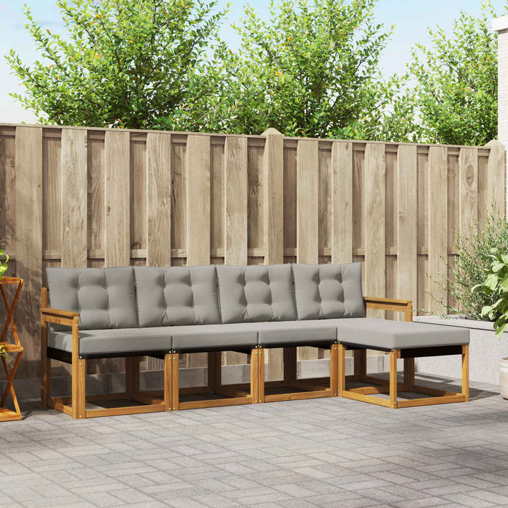 Udendørs sofagruppe med pude 5 pcs Naturlig og Lys Grå