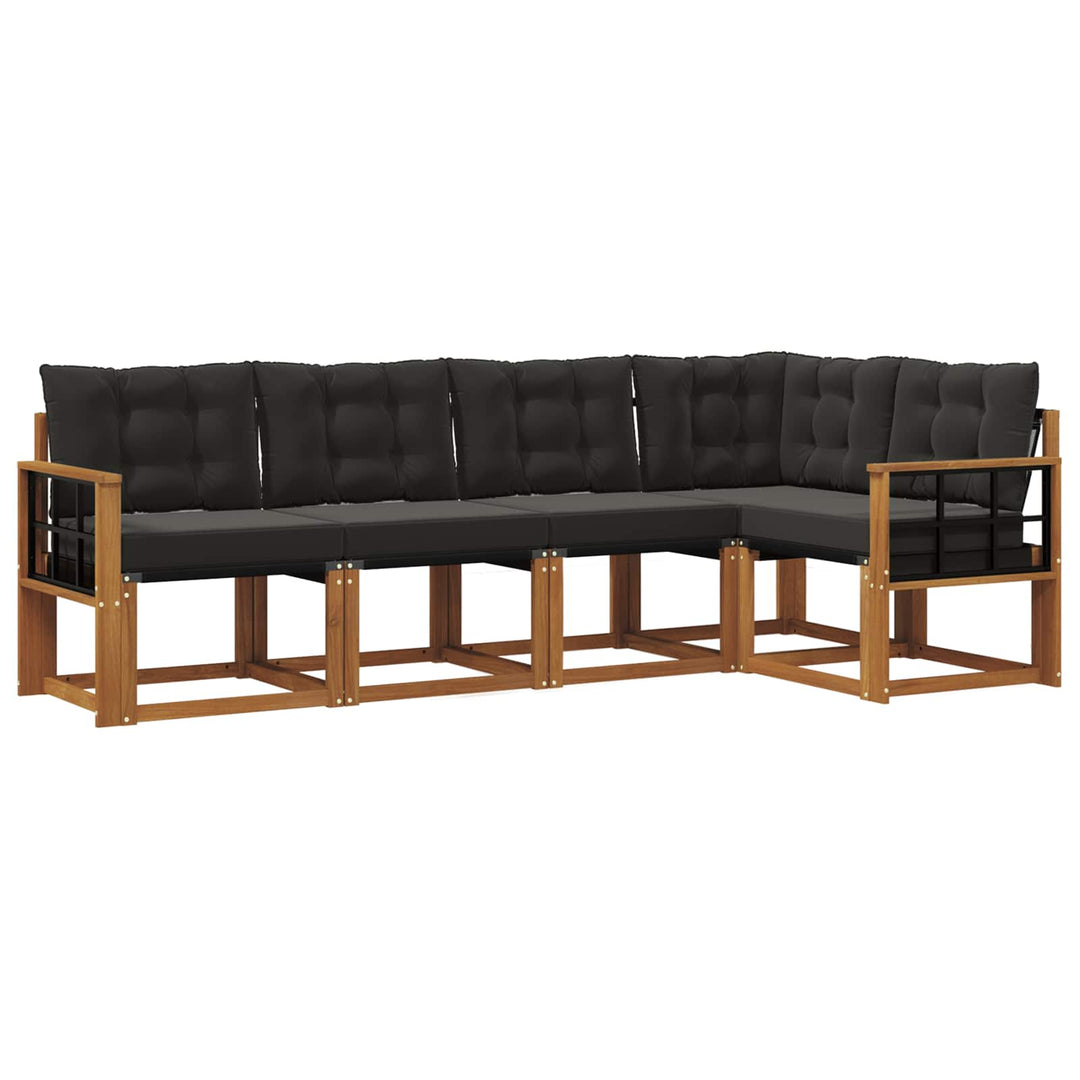 Udendørs sofagruppe med pude 5 pcs Naturlig og sort