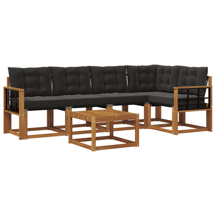 Udendørs sofagruppe med pude 6 pcs Naturlig og sort