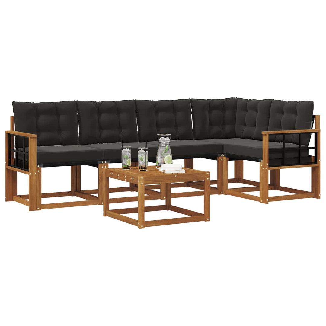 Udendørs sofagruppe med pude 6 pcs Naturlig og sort
