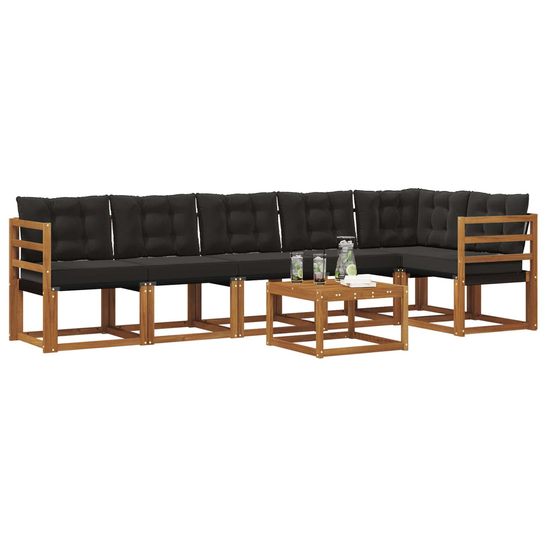 Udendørs sofagruppe med pude 7 pcs Naturlig og sort