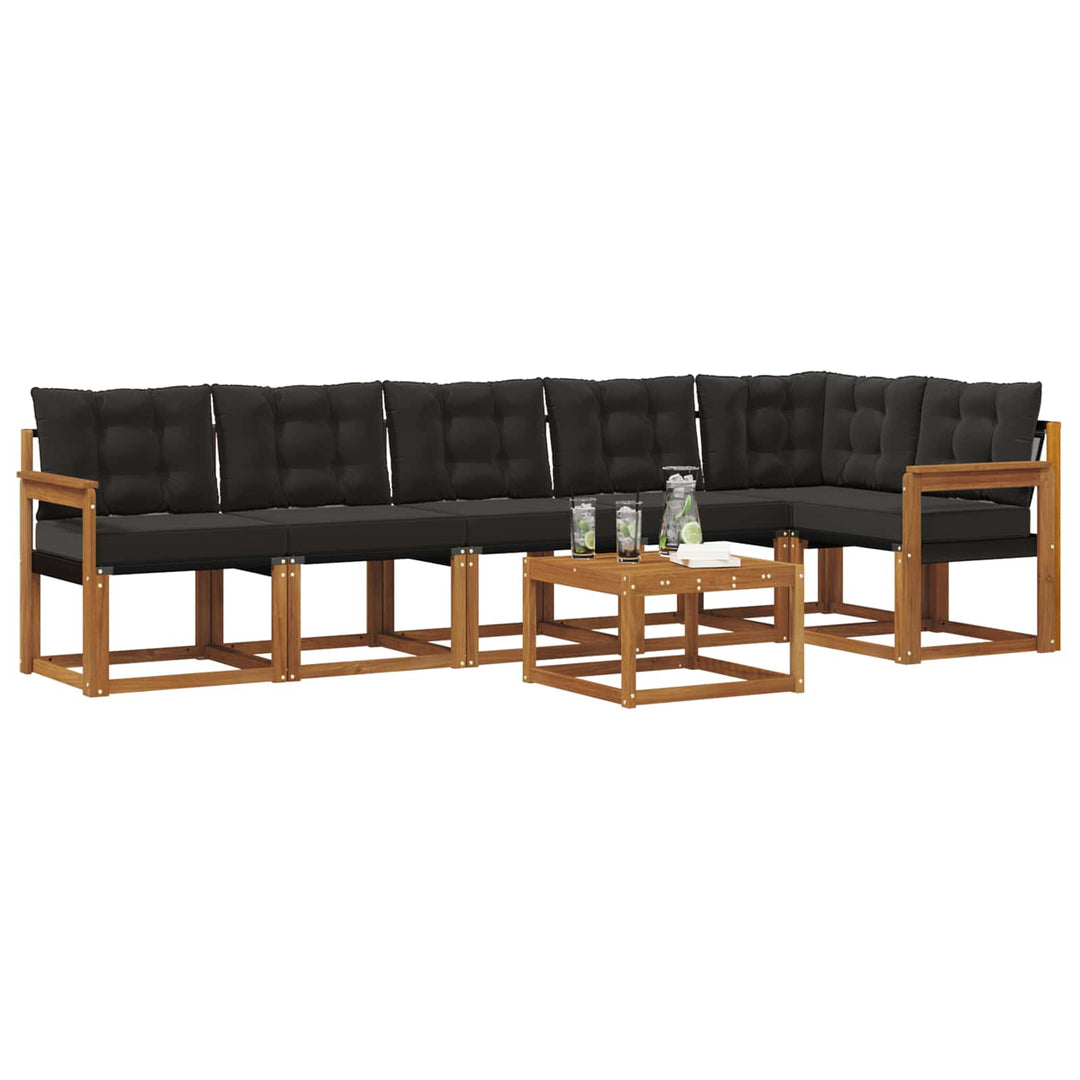 Udendørs sofagruppe med pude 7 pcs Naturlig og sort
