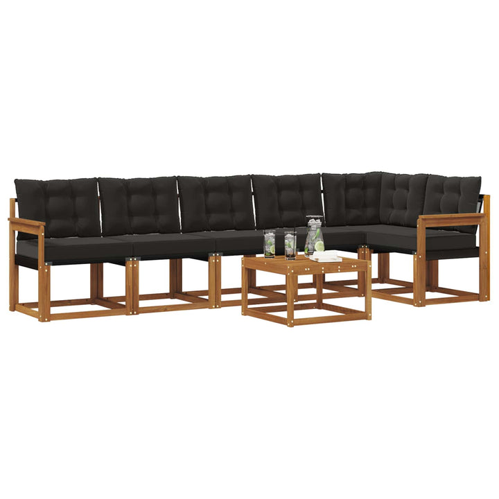Udendørs sofagruppe med pude 7 pcs Naturlig og sort