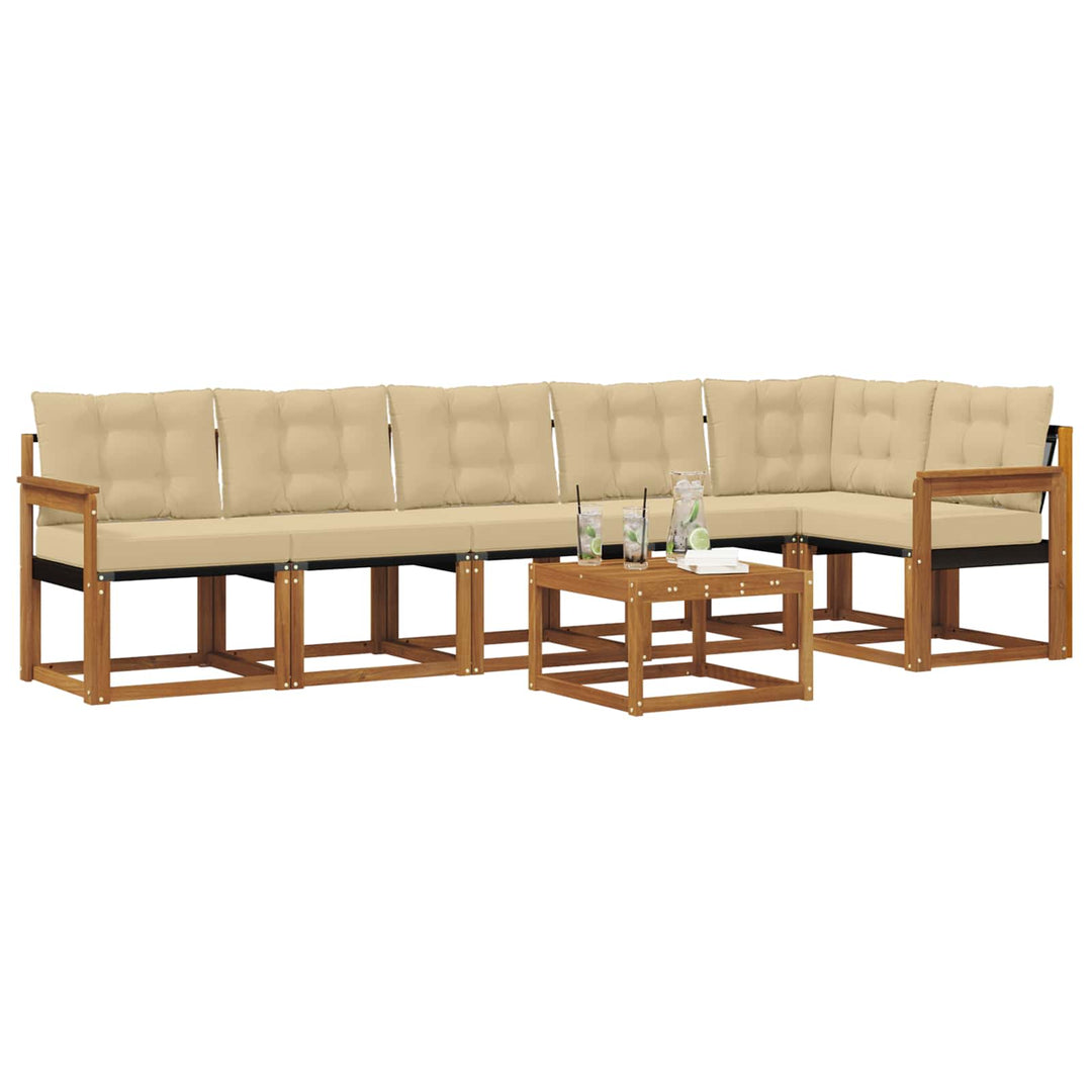 Udendørs sofagruppe med pude 7 pcs Naturlig og Beige