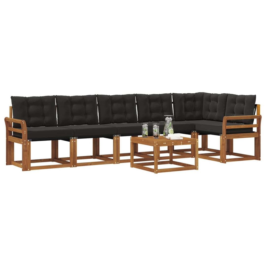 Udendørs sofagruppe med pude 7 pcs Naturlig og sort