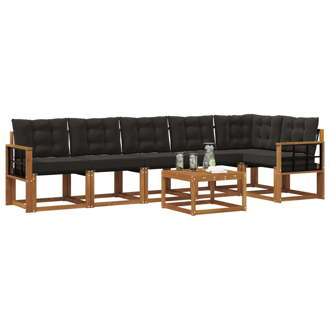 Udendørs sofagruppe med pude 7 pcs Naturlig og sort