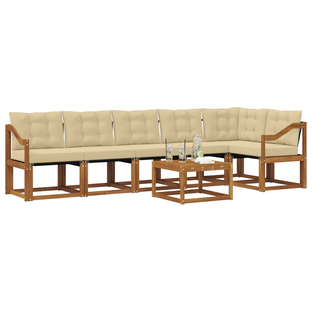 Udendørs sofagruppe med pude 7 pcs Naturlig og Beige