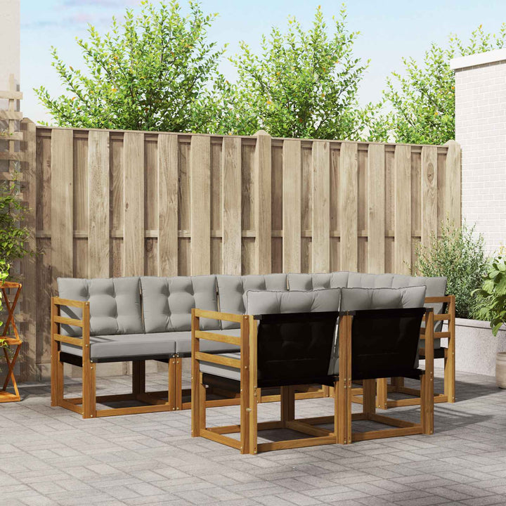 Udendørs sofagruppe med pude 7 pcs Naturlig og Lys Grå
