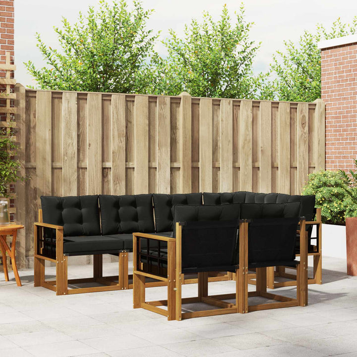 Udendørs sofagruppe med pude 7 pcs Naturlig og sort